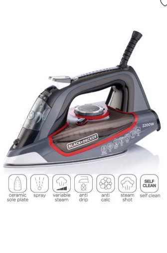 Steam Iron with Ceramic Soleplate, 380ml Water Tank, Powerful Steam Burst