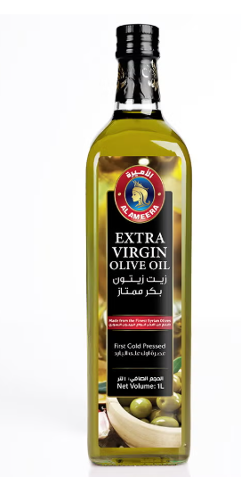 Al Ameera Syrian Extra Virgin Olive Oil 1L Glass Bottle | Cold Extracted | First Press | Ideal for Cooking & Dressing